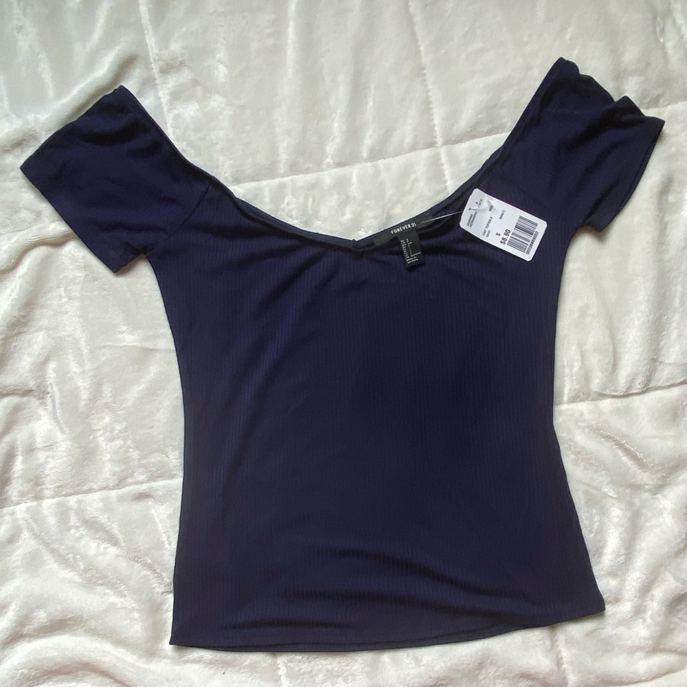 Top Bundle- off the shoulder ribbed lightweight crop tops navy/gray